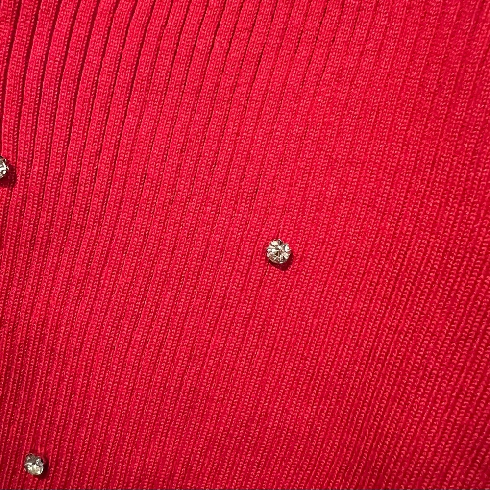 Red Ridded Sweater with Rhinestone Embellishments New size medium - Picture 7 of 14